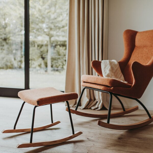 Terakotově červená čalouněná podnožka Quax De Luxe 57 x 42 cm