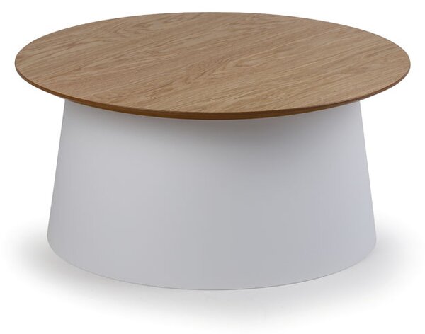 Plastový kávový stolek SETA s dřevěnou deskou, průměr 690 mm, dub/bílá