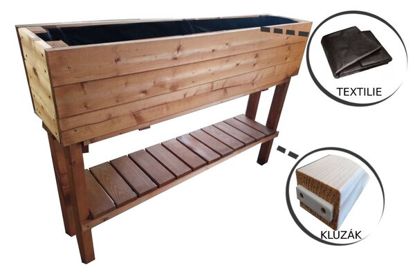Dřevěný vyvýšený záhon na nohách 124 cm s povrchovou úpravou