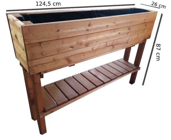 Dřevěný vyvýšený záhon na nohách 124 cm s povrchovou úpravou