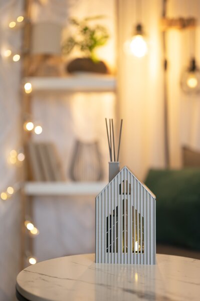 DOMEČEK CASETTA - Aroma difuzér a LED svíčka , šedá-matná
