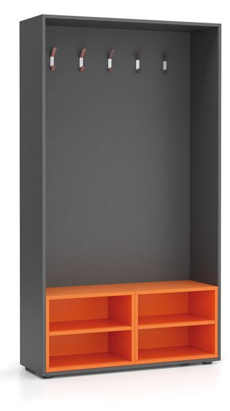 Šatní stěna BORDER s botníkem, 5 háčků, grafit/oranžová