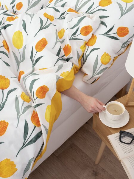 MK Lůžkoviny Bavlněné povlečení Renforcé - Květy tulipánů oranžové 140 × 200 cm, 70 x 90 cm