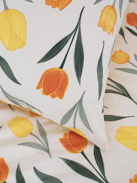 MK Lůžkoviny Bavlněný povlak na polštář Renforcé 40 x 40 cm - Květy tulipánů oranžové