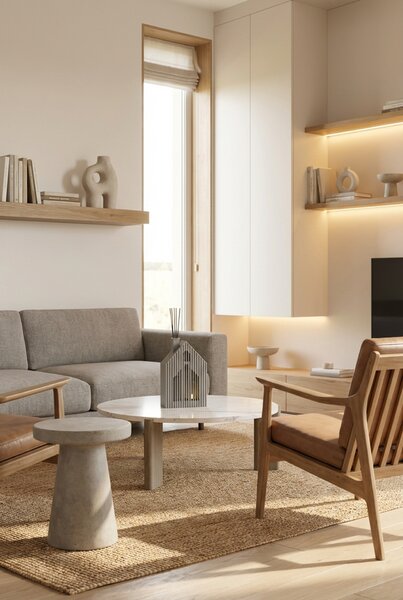 DOMEČEK CASETTA - Aroma difuzér a LED svíčka , kamená šeď