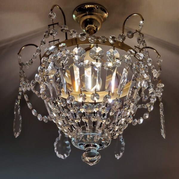 Křišťálová aplika - stropní košová lampa s jednou velkou žárovkou 45339-1-P