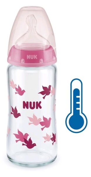 Skleněná kojenecká láhev NUK FC s kontrolou teploty 240 ml růžová