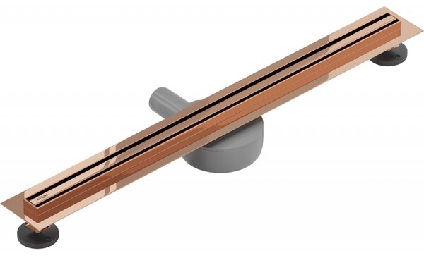 Mexen Flat nerezový sprchový žlab s rotačním 360° sifonem 60 cm, vzor SLIM, růžovo-zlatá, 1641060