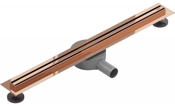 Mexen Flat nerezový sprchový žlab s rotačním 360° sifonem 60 cm, vzor SLIM, růžovo-zlatá, 1641060