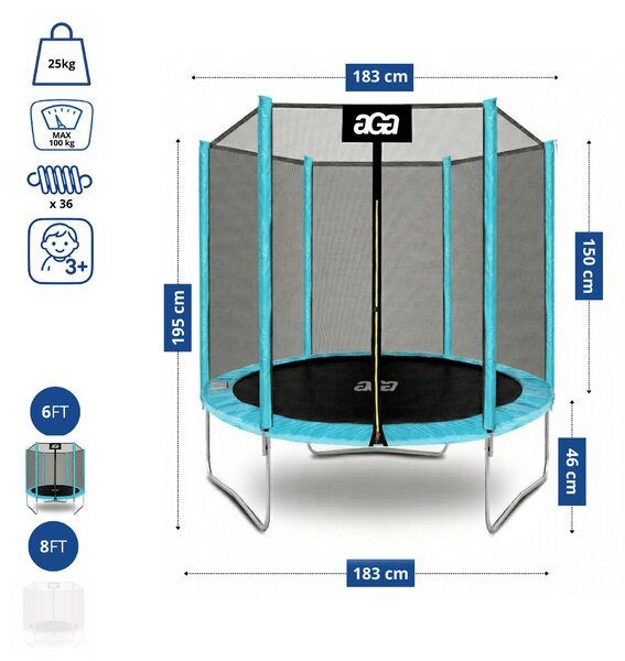 Aga SPORT TOP Trampolína 180 cm Světle modrá + ochranná síť