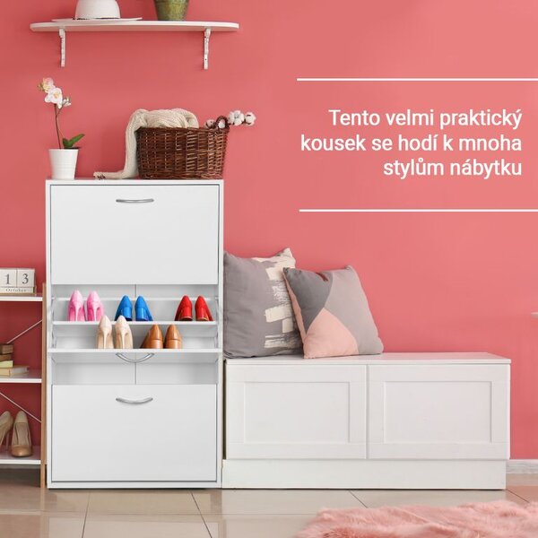 Miadomodo Výklopný botník, bílý, 59 x 105 x 22 cm