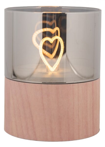 LED dekorace na podstavci imitujícím dřevo srdce Heart – 8x10 cm