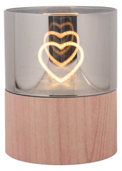 LED dekorace na podstavci imitujícím dřevo srdce Heart – 8x10 cm