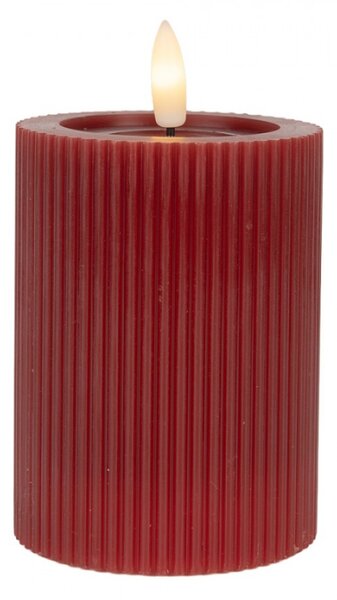 Červená široká LED svíčka pruhovaná Bobby – 8x10 cm