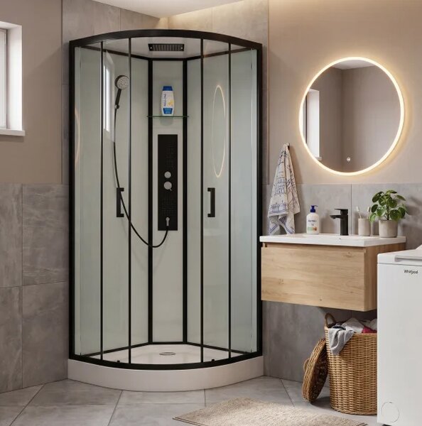 GLASS 90x90x225 Černý Masážní sprchový box čtvrtkruhový