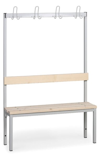 Šatní lavice s věšákem, sedák - latě, délka 1000 mm, šedé nohy