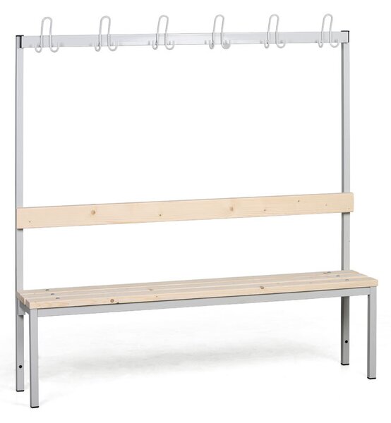 Šatní lavice s věšákem, sedák - latě, délka 1500 mm, šedé nohy
