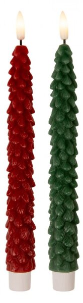 Červená vysoká LED svíčka v designu stromečku Bobby (sada 2 ks) – 3x25 cm