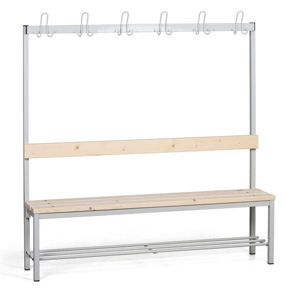 Šatní lavice s věšákem a botníkem, sedák - latě, délka 1500 mm, šedé nohy