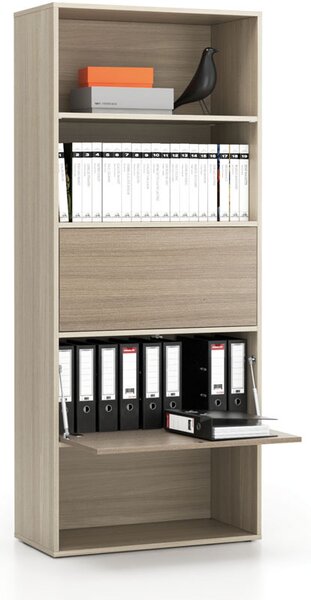 Vysoký kancelářský policový regál LAYERS, 2 boxy, 800 x 400 x 1905 mm, dub přírodní / dub mořený
