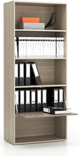 Vysoký kancelářský policový regál LAYERS, 1 box, 800 x 400 x 1905 mm, dub přírodní / dub mořený