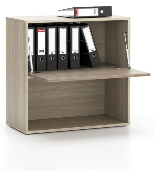 Kancelářský policový regál LAYERS, krátký, 1 box, 800 x 400 x 777 mm, dub přírodní / dub mořený