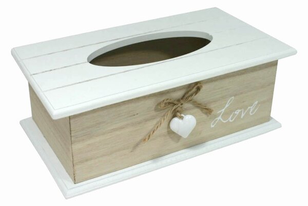 Goba Box na kapesníky Love se srdíčkem, dřevěný