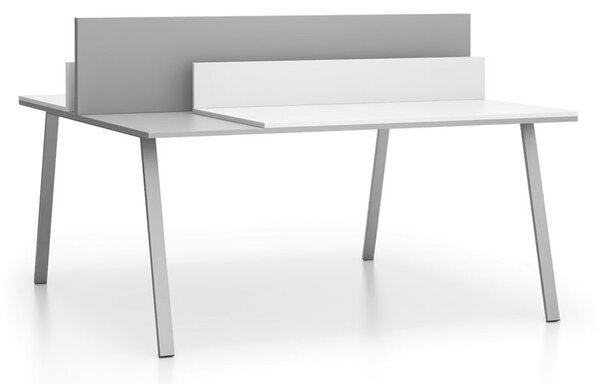 Kancelářský psací stůl DOUBLE LAYERS, posuvná vrchní deska, s přepážkami, bílá / šedá