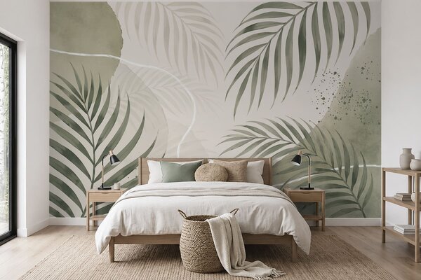 Fototapety Stylizované listy na jemném neutrálním pozadí, Fototapety příroda, Fototapety palmové listy, w05728 : uwalls.cz