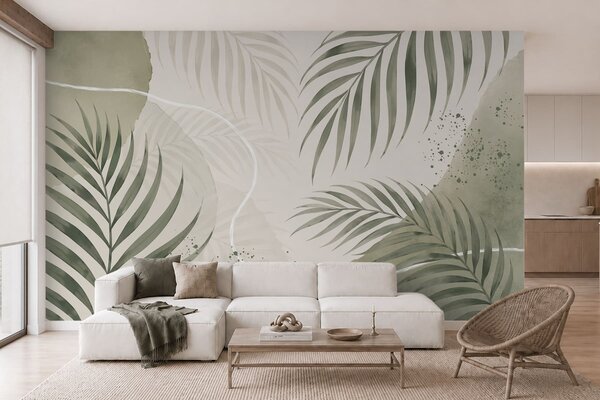 Fototapety Stylizované listy na jemném neutrálním pozadí, Fototapety příroda, Fototapety palmové listy, w05728 : uwalls.cz