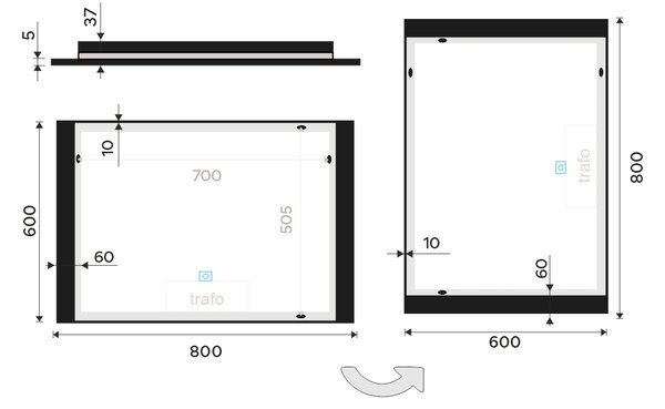 Nimco Černé LED zrcadlo 23W, 80x60 cm s dotykovým senzorem