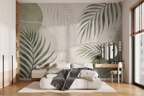 Fototapety Stylizované listy na jemném neutrálním pozadí, Fototapety příroda, Fototapety palmové listy, w05728 : uwalls.cz