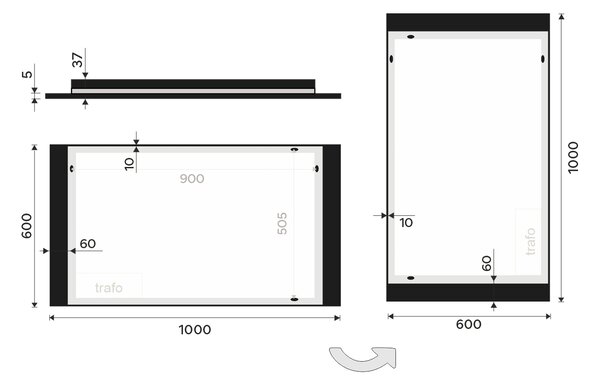 Nimco černé zrcadlo do koupelny s LED osvětlením 100 x 60 ZPC 41004-90