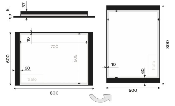 Nimco černé zrcadlo do koupelny s LED osvětlením 80 x 60 ZPC 41003-90
