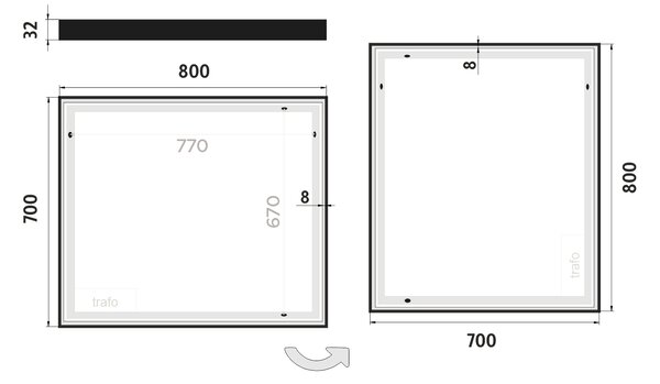 Nimco Černé LED zrcadlo 44W, 80x70 cm