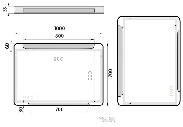 Nimco zrcadlo do koupelny s LED osvětlením 100 x 70 ZP 22004
