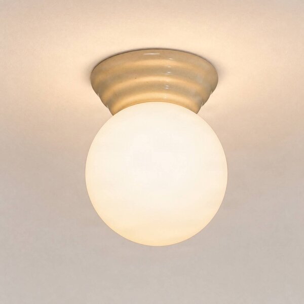SOLLUX LIGHTING Stropní světlo Zori, béžová/opálová, Ø 16 cm, keramika/sklo, IP44, stmívatelný, Bílá / opál, Koupelna, Sklo, Moderní