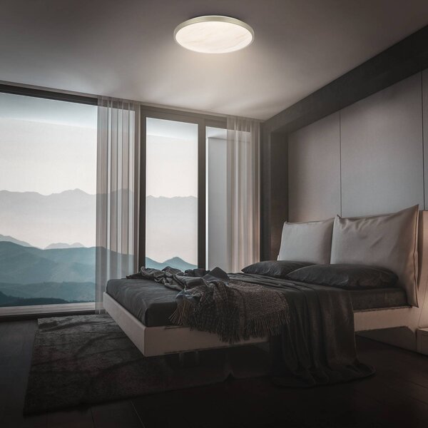 Briloner LED stropní svítidlo Competo, 3 000 K, Ø 33 cm, matný nikl, Krémová / jantar, Pracovna / kancelář, Plast, Moderní
