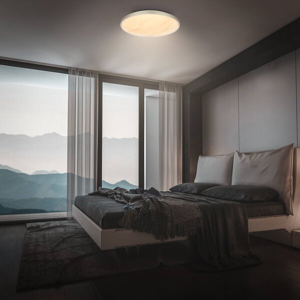 Briloner LED stropní svítidlo Competo, Ø 38 cm, matný nikl, stmívatelný, Krémová / jantar, Pracovna / kancelář, Plast, Moderní