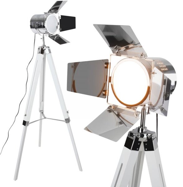 JAGO Stojací lampa s dřevěnou trojnožkou, bílá matná