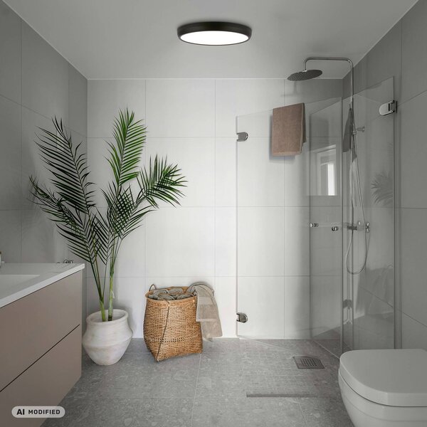 Briloner LED stropní svítidlo Navaro, černá/bílá, Ø 38 cm, 4 000 K, Černá, Chodba, kov, Moderní