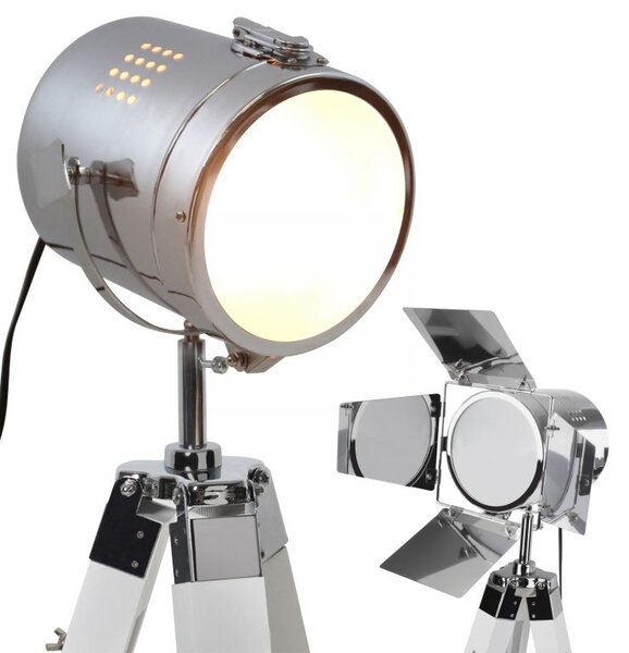 JAGO Stojací lampa s dřevěnou trojnožkou, bílá matná