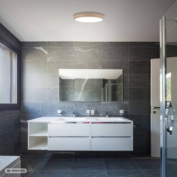 Briloner LED stropní svítidlo Navaro, béžová/bílá, Ø 38 cm, 4 000 K, Krémová / jantar, Chodba, kov, Moderní