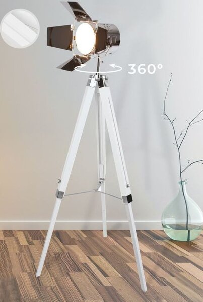 JAGO Stojací lampa s dřevěnou trojnožkou, bílá matná