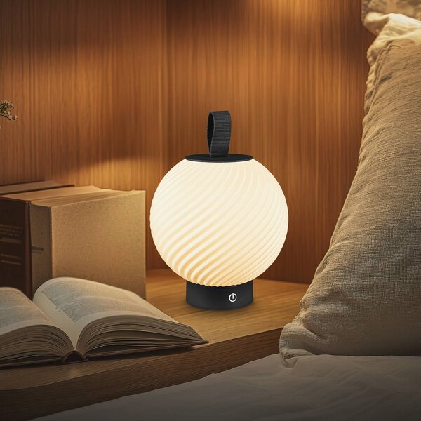 Briloner LED stolní lampa na akumulátor Brilo unplugged Globe, černá/bílá, IP44, stmívatelný, Černá, Chodba, Plast, Moderní