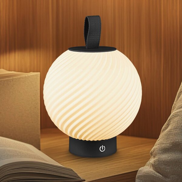 Briloner LED stolní lampa na akumulátor Brilo unplugged Globe, černá/bílá, IP44, stmívatelný, Černá, Chodba, Plast, Moderní