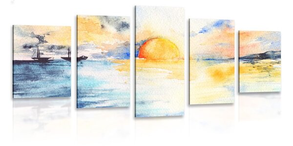 5-dílný obraz zářivý západ slunce u moře