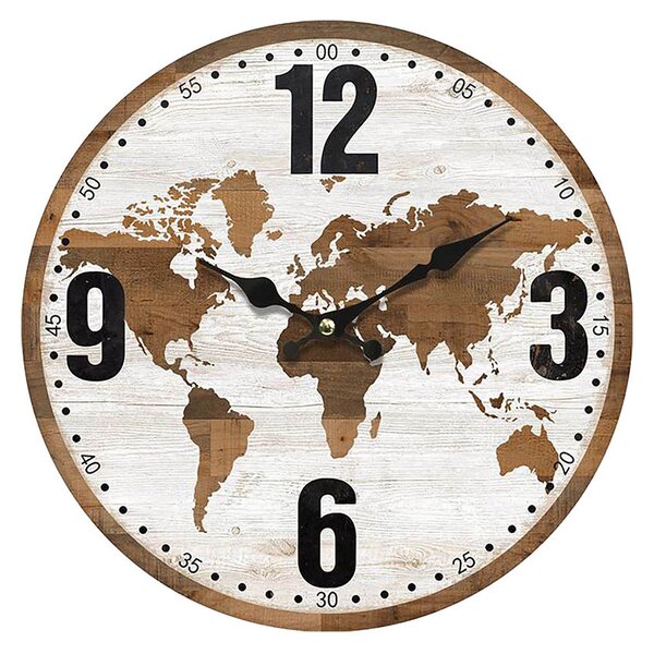 Autronic Nástěnné dřevěné hodiny The World, 34 cm