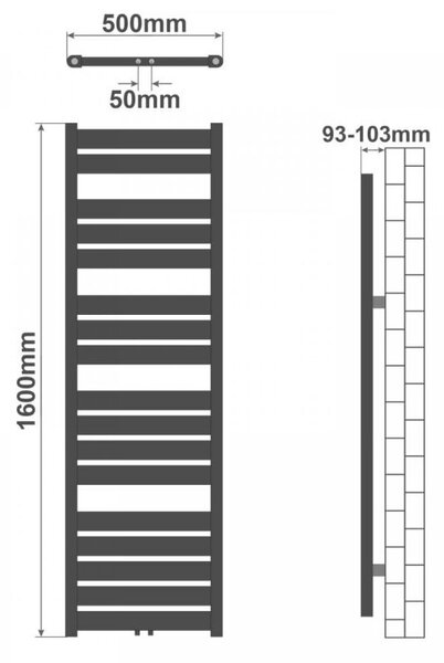 AQUAMARIN Vertikální koupelnový radiátor, 1600 x 500 mm