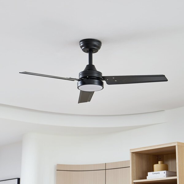 Stropní ventilátor Aerallo s LED osvětlením, černý, CCT, tichý – Lindby Lindby, Aerallo, Černá, Obývací pokoj, Kov, Moderní